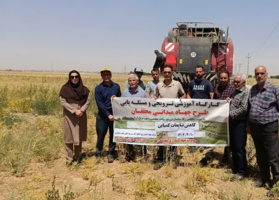 برگزاری کارگاه آموزشی ترویجی و مسئله یابی طرح جهاد میدانی محققان با موضوع " اندازه‌گیری ضایعات کمباین در شهرستان بهار"