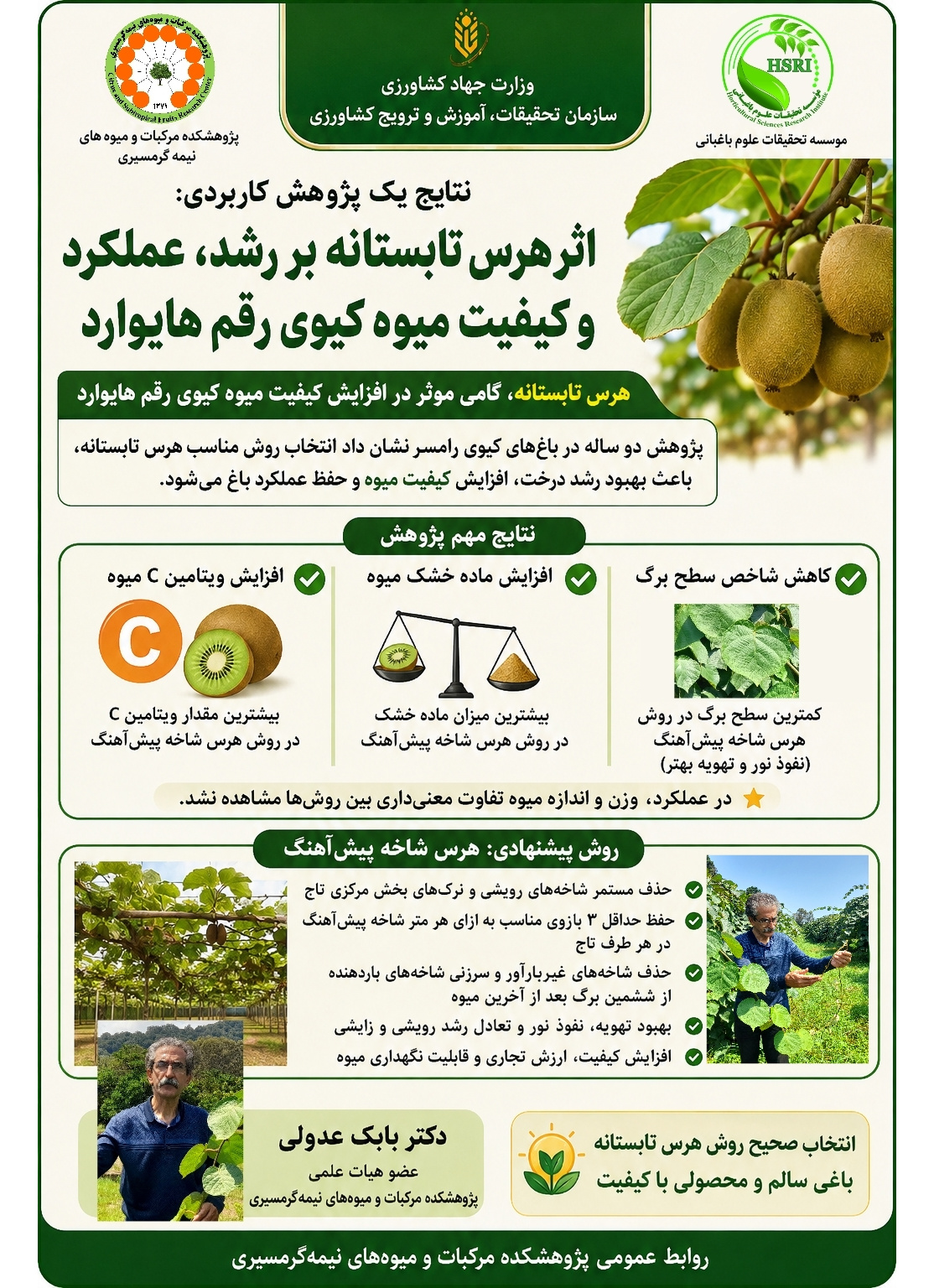 اینفوگرافیک اثر هرس تابستانه بر رشد، عملکرد و کیفیت میوه کیوی رقم هایوارد